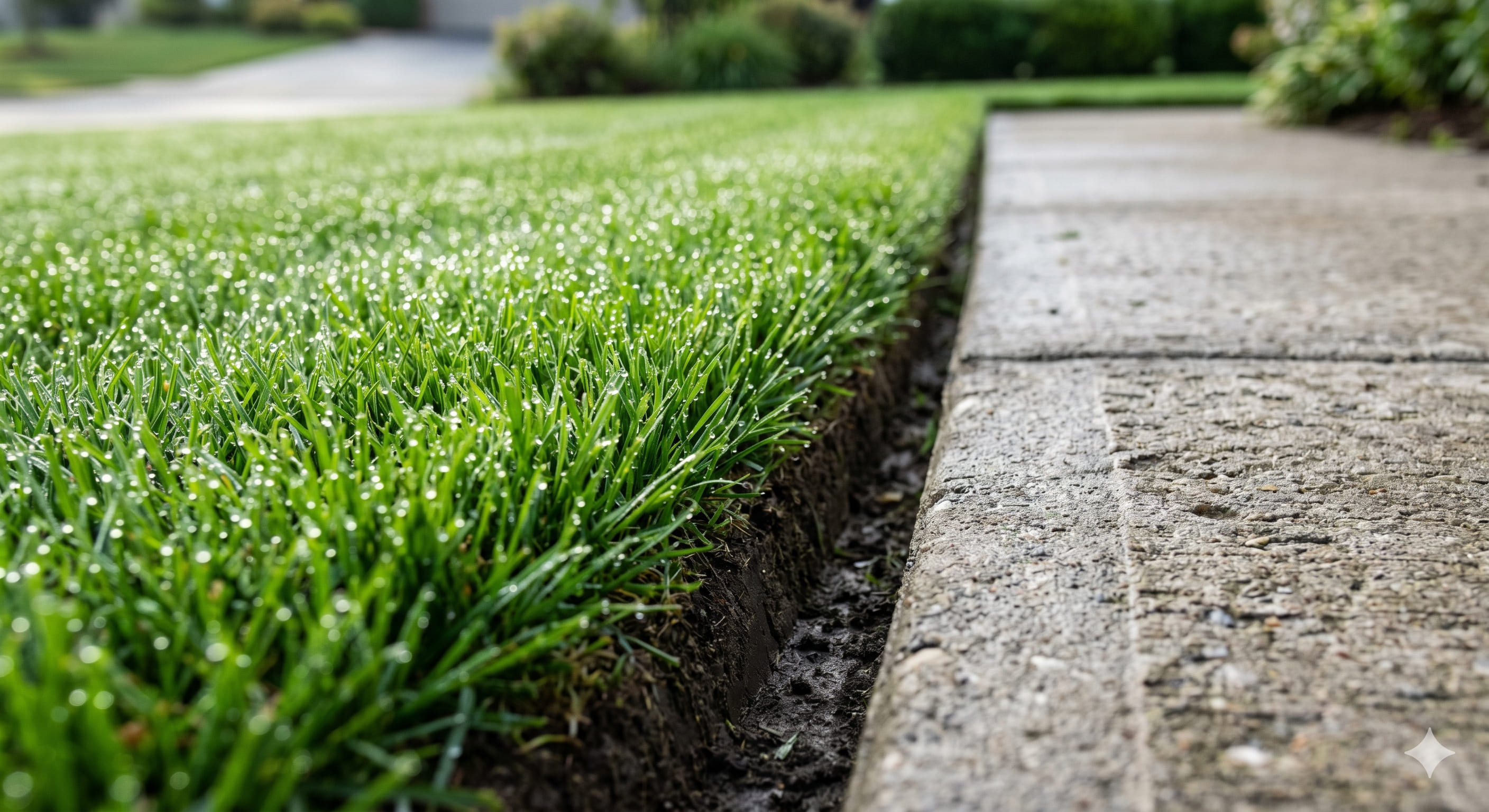 Close-up of a perfectly edged lawn
